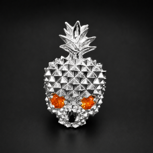 Anillo Piña Calavera Anaranjada Plata 925