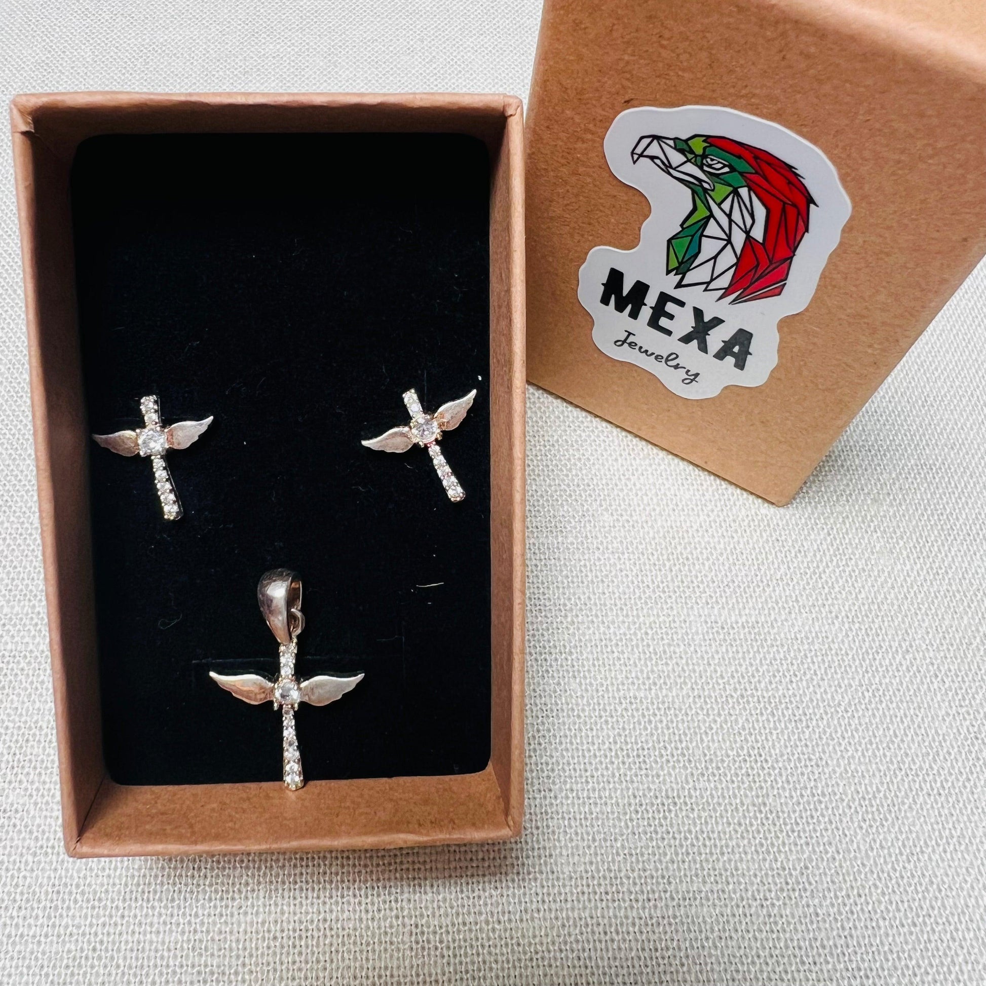 Set Aretes & Dije Cruz-SETS DAMA-MEXA JEWELRY-[PLATA925]-[Platamexicana]-[Joyeriamexicana]-MEXA JEWELRY