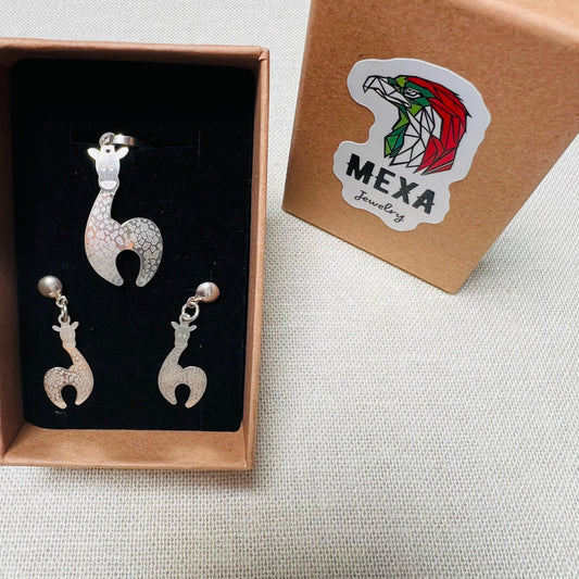 Set Aretes & Dije Jirafa-SETS DAMA-MEXA JEWELRY-[PLATA925]-[Platamexicana]-[Joyeriamexicana]-MEXA JEWELRY