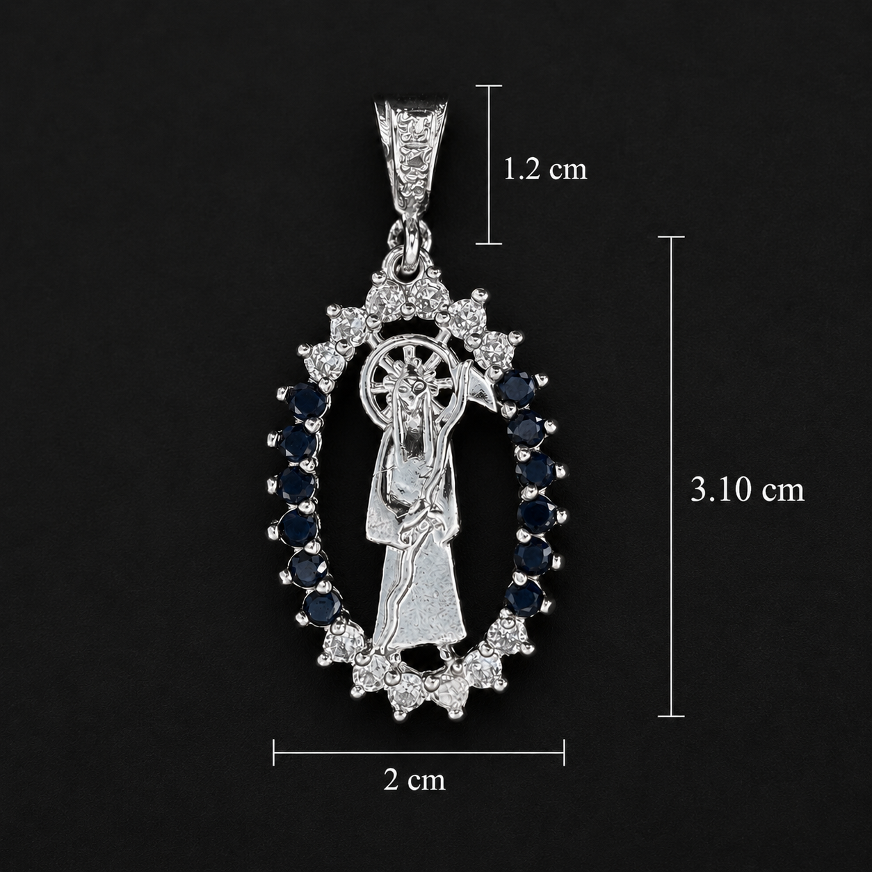 Santa Muerte Pendant Black CZ 925 Silver