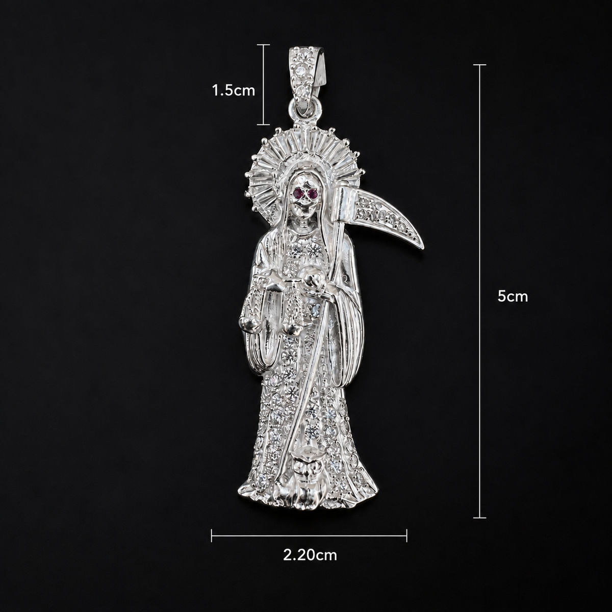 Santa Muerte Pendant Black CZ 925 Silver