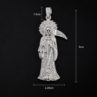 Santa Muerte Pendant Black CZ 925 Silver