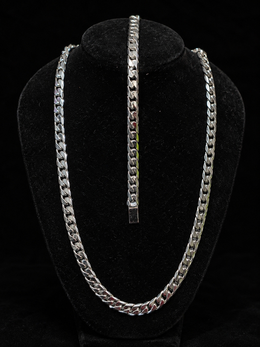 Set Cubano Cadena+Esclava Hecho a Mano Plata 925