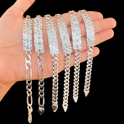 Nugget Figaro Bracelet 925 Sterling Silver