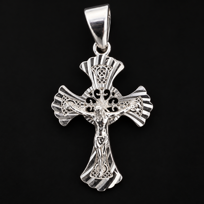 Dije Crucifijo Detalles Calados Plata 925