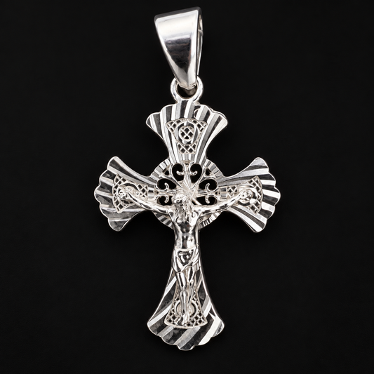 Dije Crucifijo Detalles Calados Plata 925