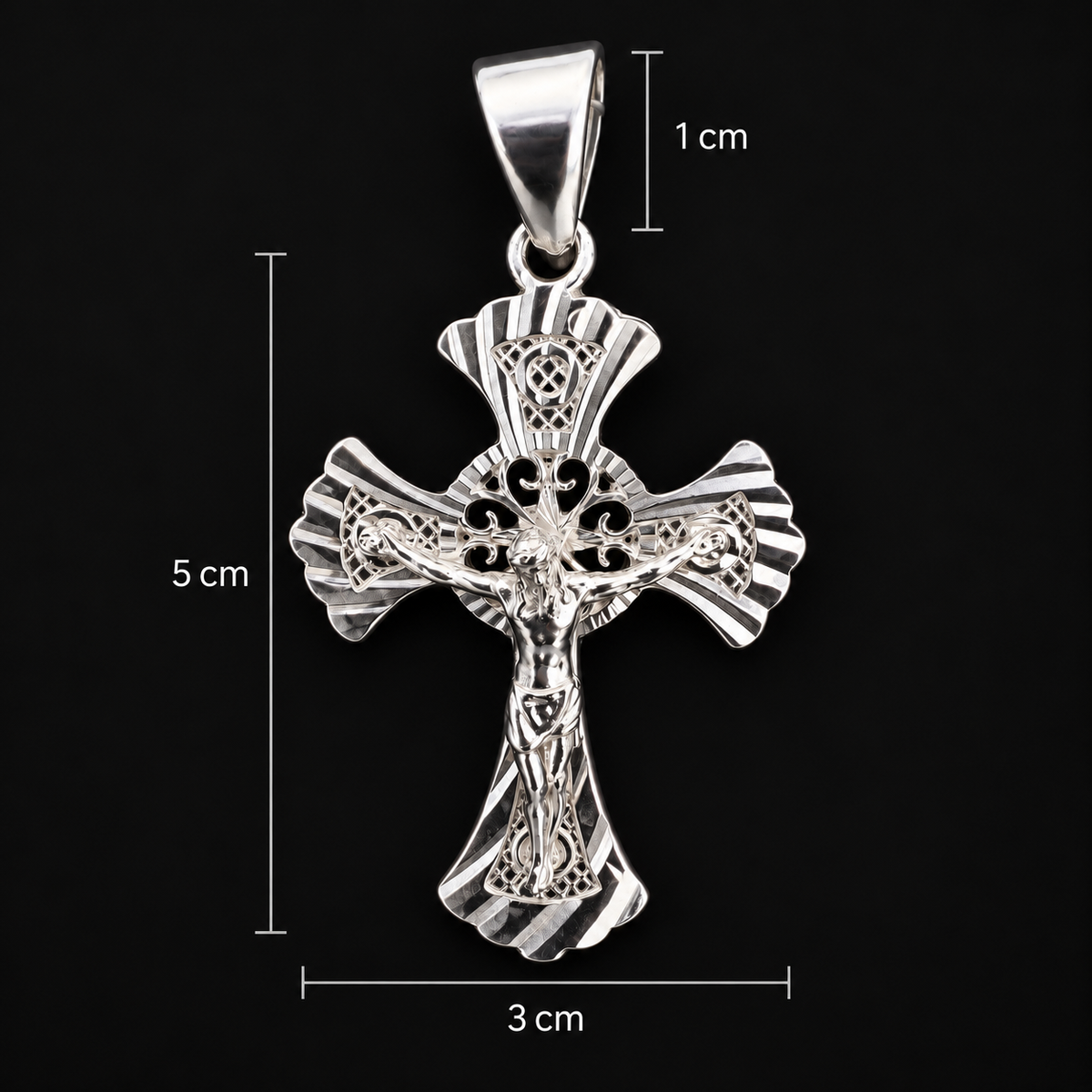 Dije Crucifijo Detalles Calados Plata 925