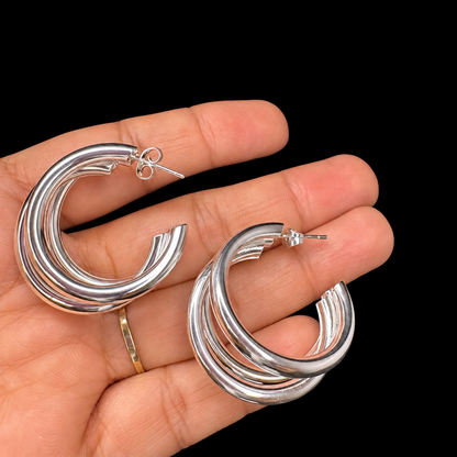 Triple Hoop Earrings 925 Sterling Silver