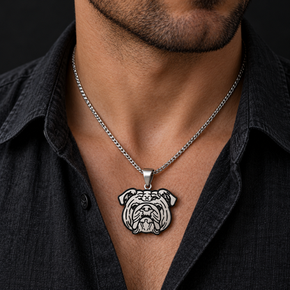 Dije Bulldog Resina Negro Plata 925