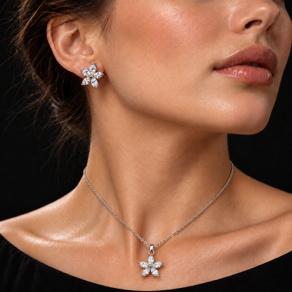 Set de Flor Transparente Plata 925