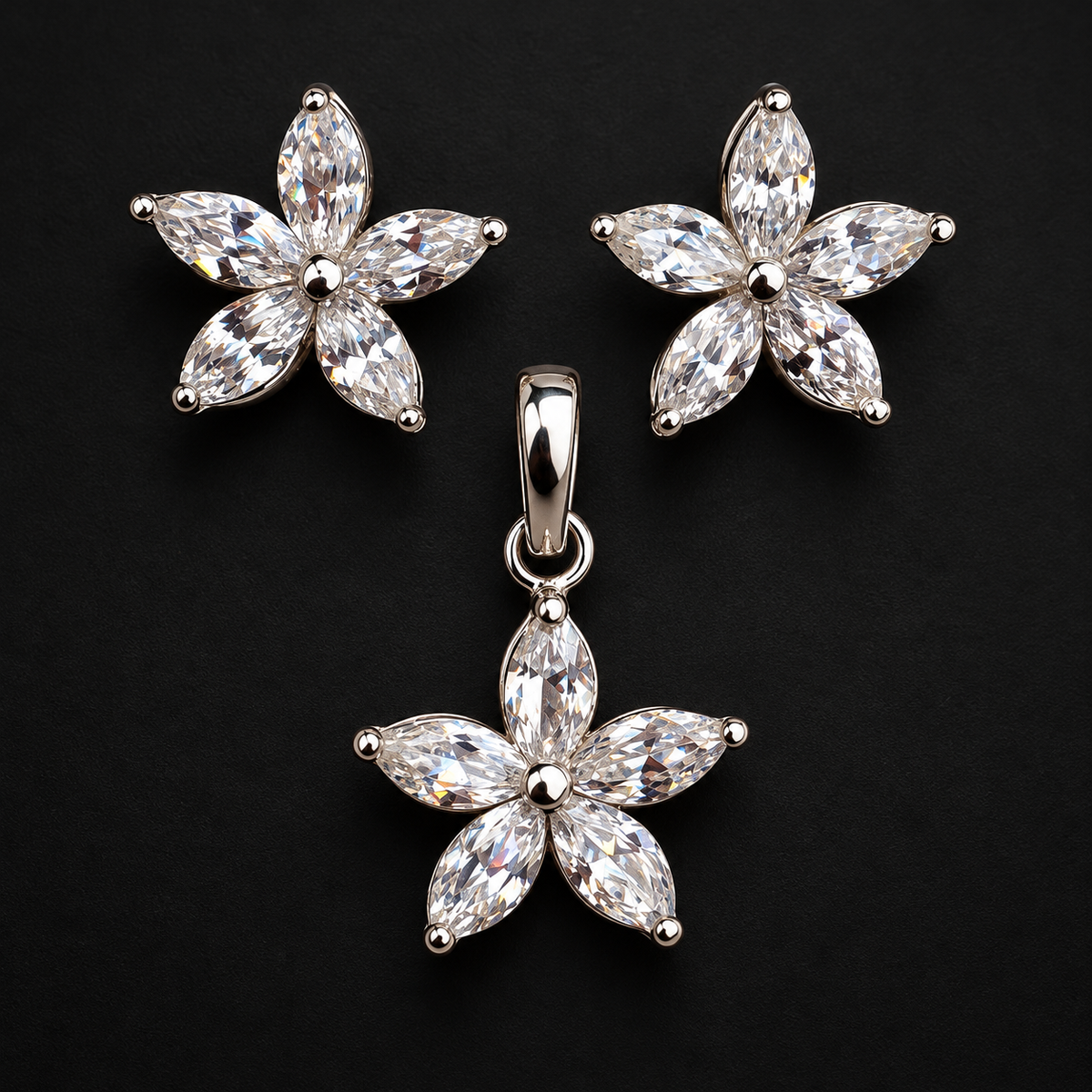 Set de Flor Transparente Plata 925