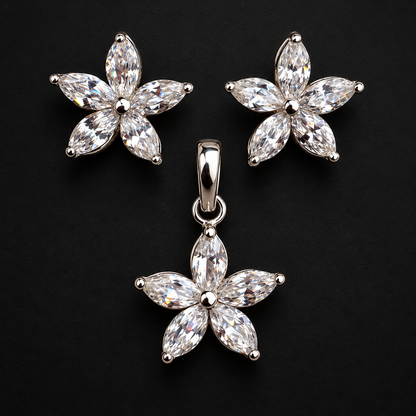 Set de Flor Transparente Plata 925