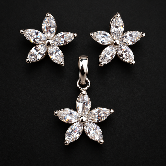 Set de Flor Transparente Plata 925