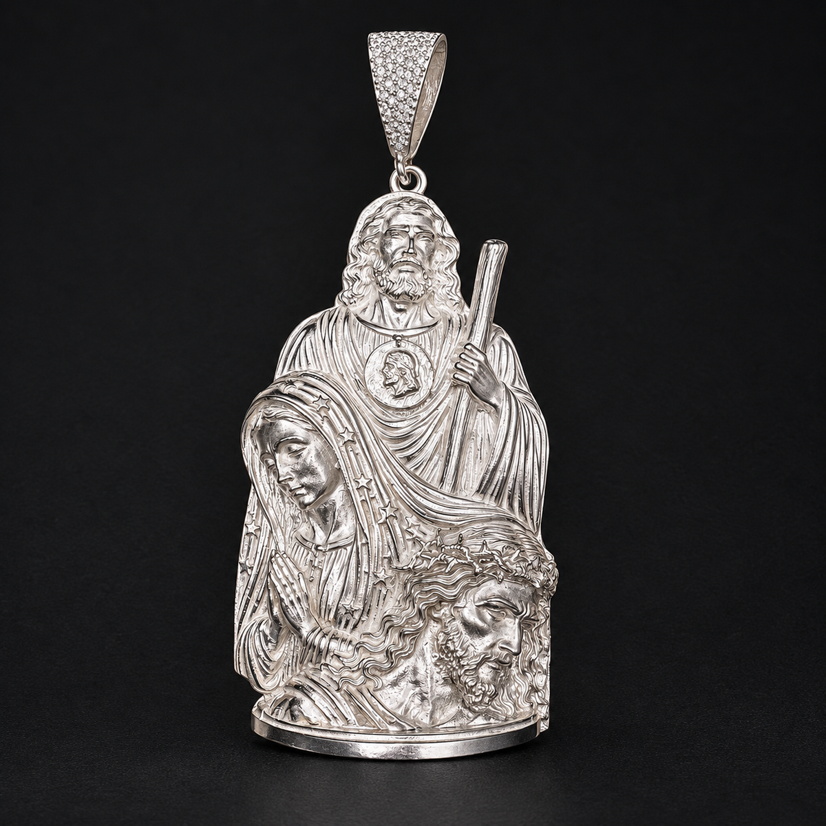 St. Jude, Virgin Mary, and Christ .925 Silver Pendant