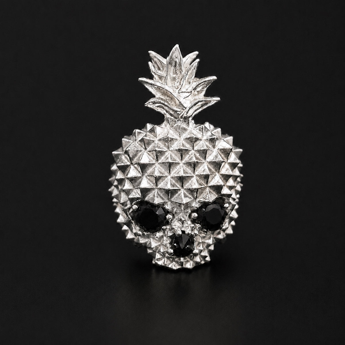 Anillo Piña Calavera Negro Plata 925