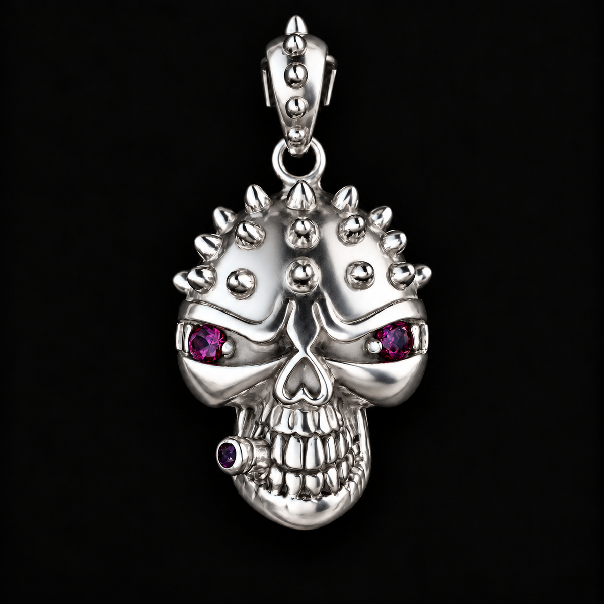 Dije Calavera Punk Piedras Rojas Plata 925