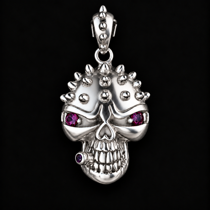 Dije Calavera Punk Piedras Rojas Plata 925