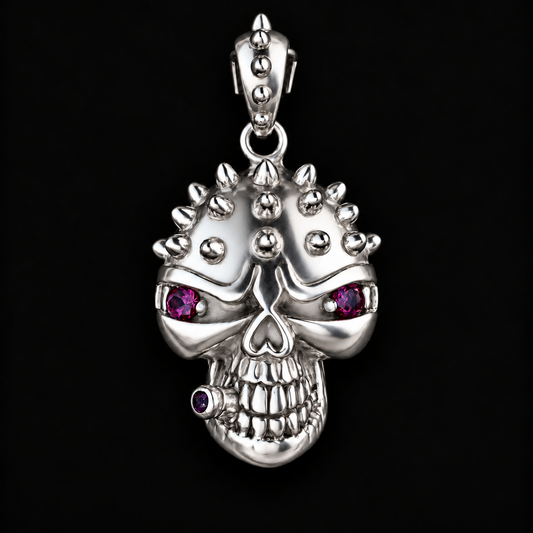 Dije Calavera Punk Piedras Rojas Plata 925