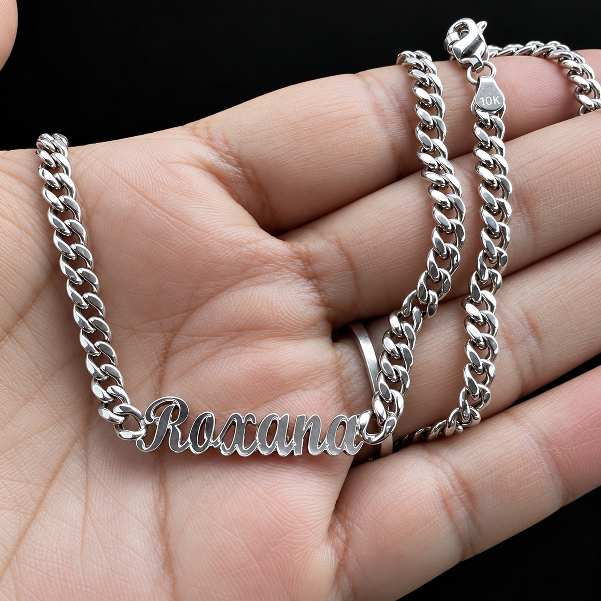Cadena Cubana con Nombre Personalizado Plata 925