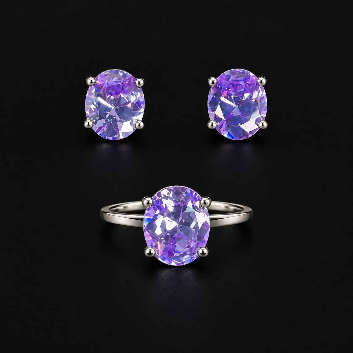 Set Oval Lila Plata 925