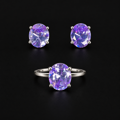 Set Oval Lila Plata 925