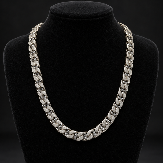 Cadena Cubana Diseño Escalera Diamantada Hecha a Mano Plata 925