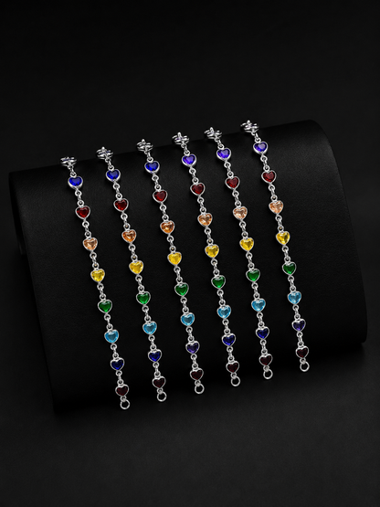 Pulsera Corazones Arcoíris Plata .925