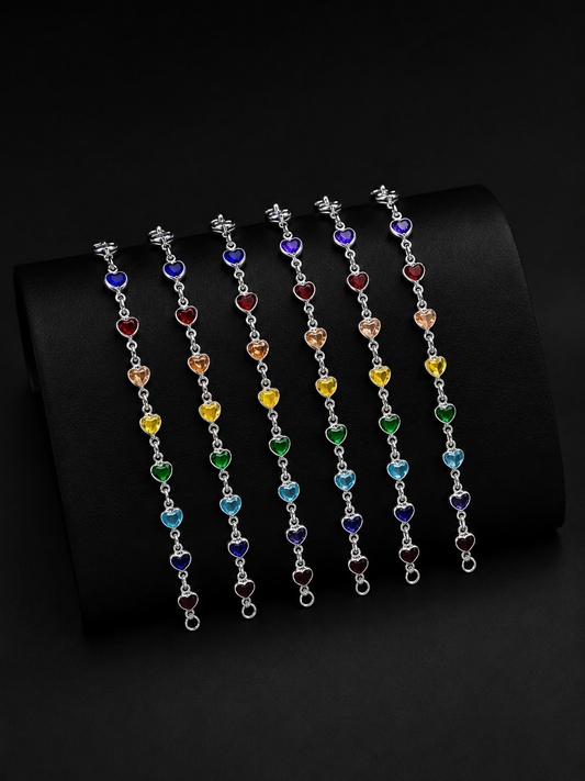 Pulsera Corazones Arcoíris Plata .925