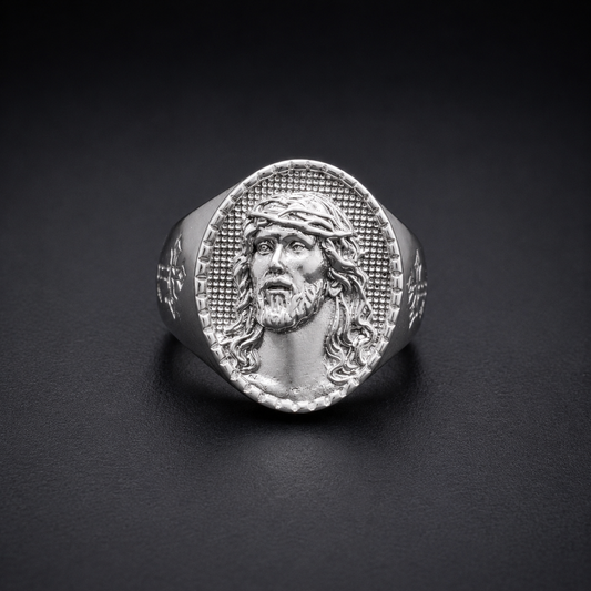 Jesus Face Oval Ring 925 Sterling Silver