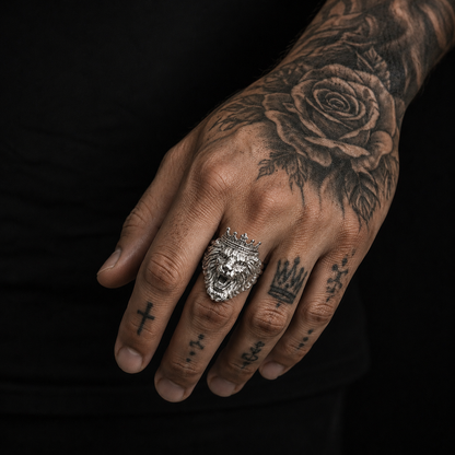 Anillo Leon Corona Plata 925