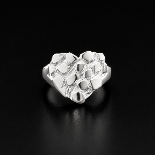 Nugget Heart Ring 925 Sterling Silver