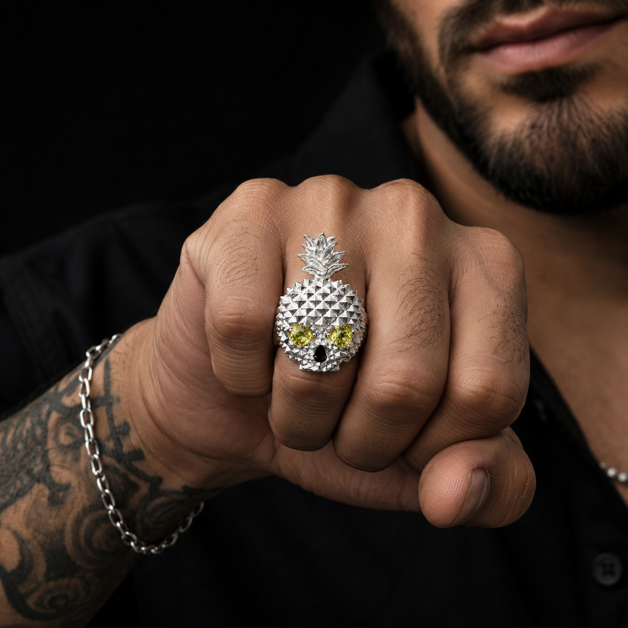 Anillo Piña Calavera Amarilla Plata 925 Plata 925 mexicana - MEXA Jewelry