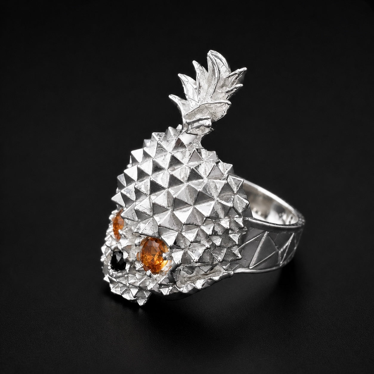 Orange Skull Pineapple Ring 925 Silver