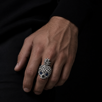 Pinneapple Blue Skull Ring 925 Sterling Silver