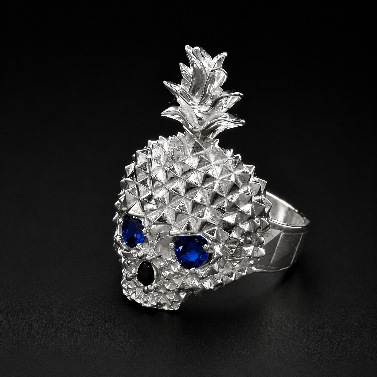 Pinneapple Blue Skull Ring 925 Sterling Silver