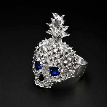 Pinneapple Blue Skull Ring 925 Sterling Silver