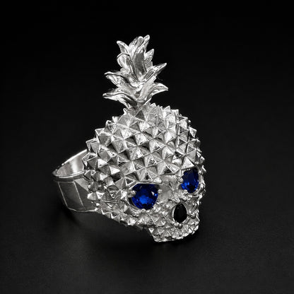 Pinneapple Blue Skull Ring 925 Sterling Silver
