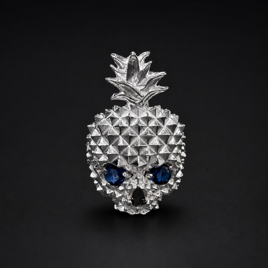 Anillo Piña Calavera Azul Plata 925
