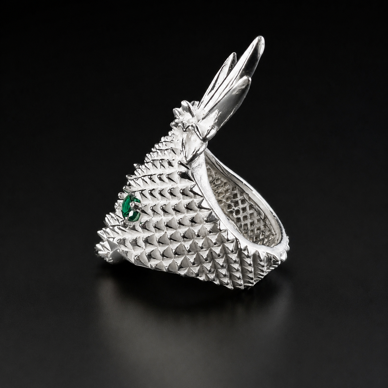 Sterling Silver Green CZ Skull Pineapple Ring