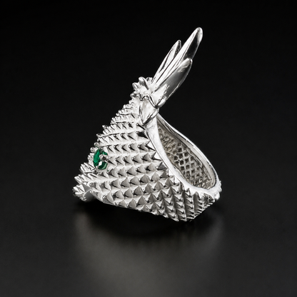 Sterling Silver Green CZ Skull Pineapple Ring