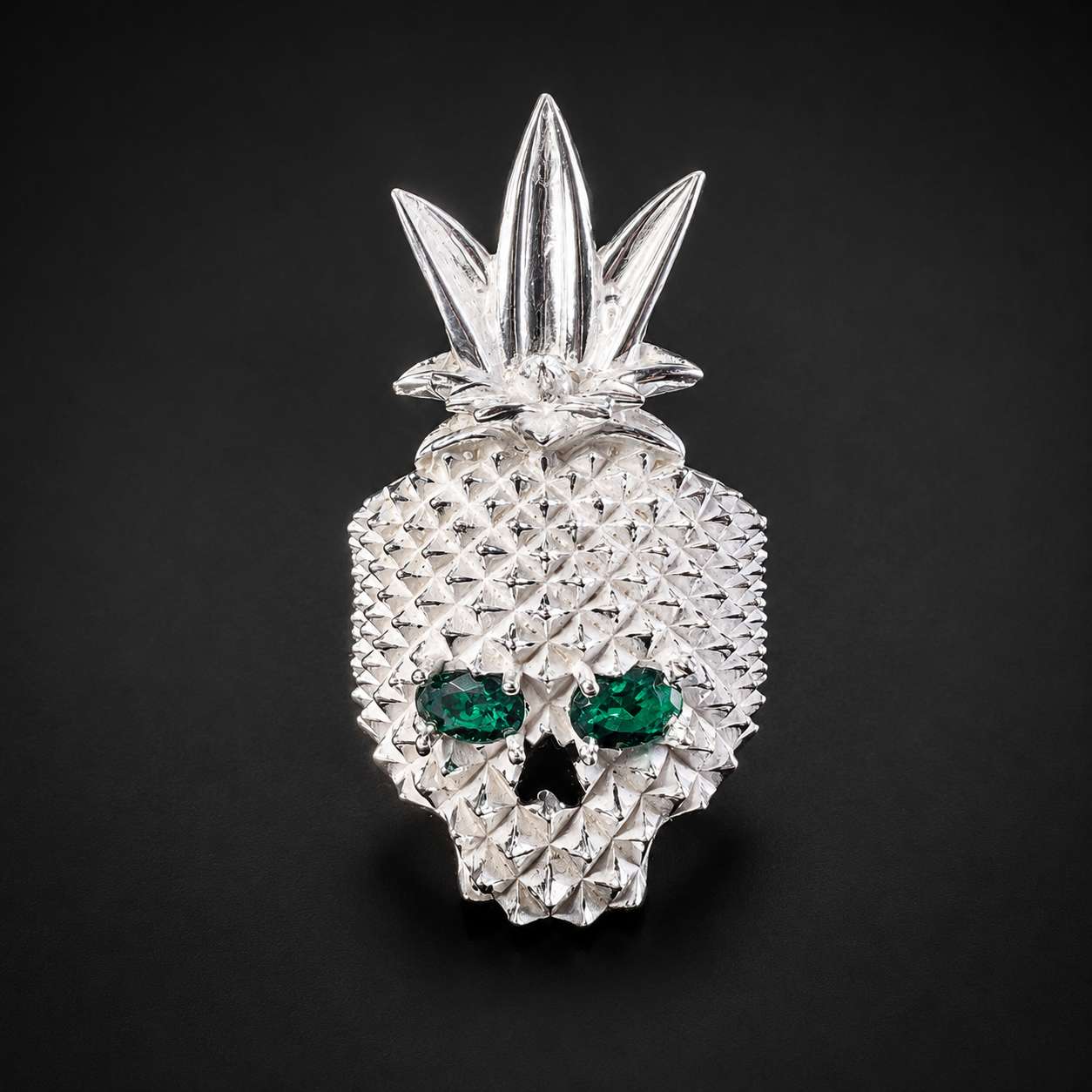 Sterling Silver Green CZ Skull Pineapple Ring