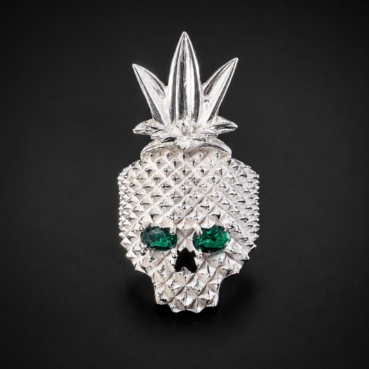 Anillo Piña Calavera CZ Verde Plata 925