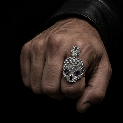 Purple Skull Pineapple Ring 925 Sterling Silver