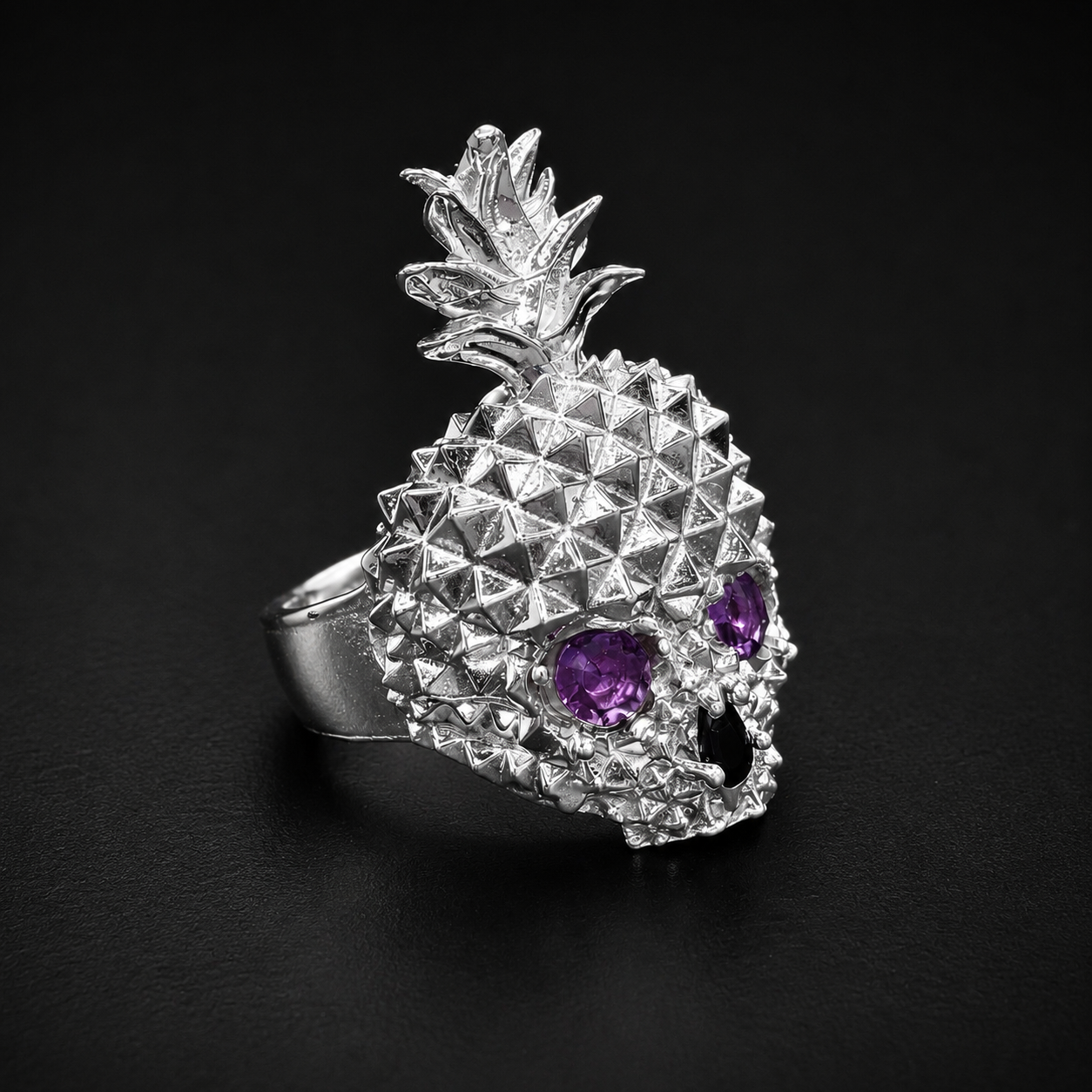 Purple Skull Pineapple Ring 925 Sterling Silver