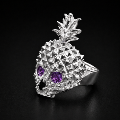 Purple Skull Pineapple Ring 925 Sterling Silver