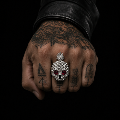 Pineapple Skull Red Ring 925 Sterling Silver