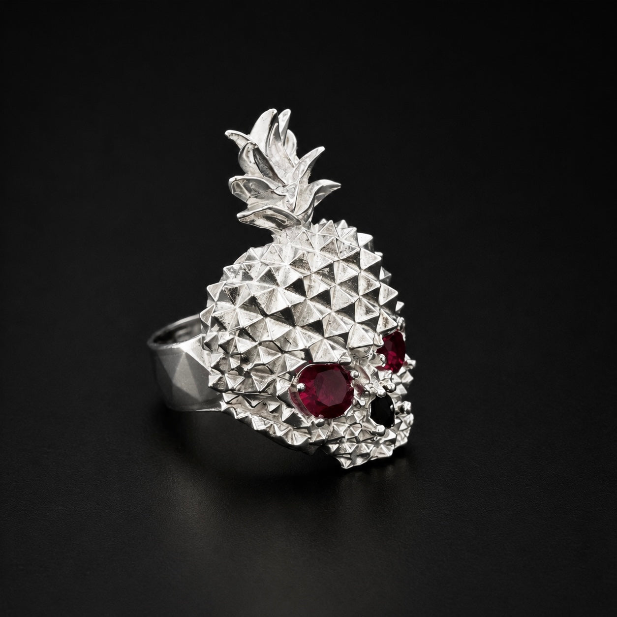 Pineapple Skull Red Ring 925 Sterling Silver