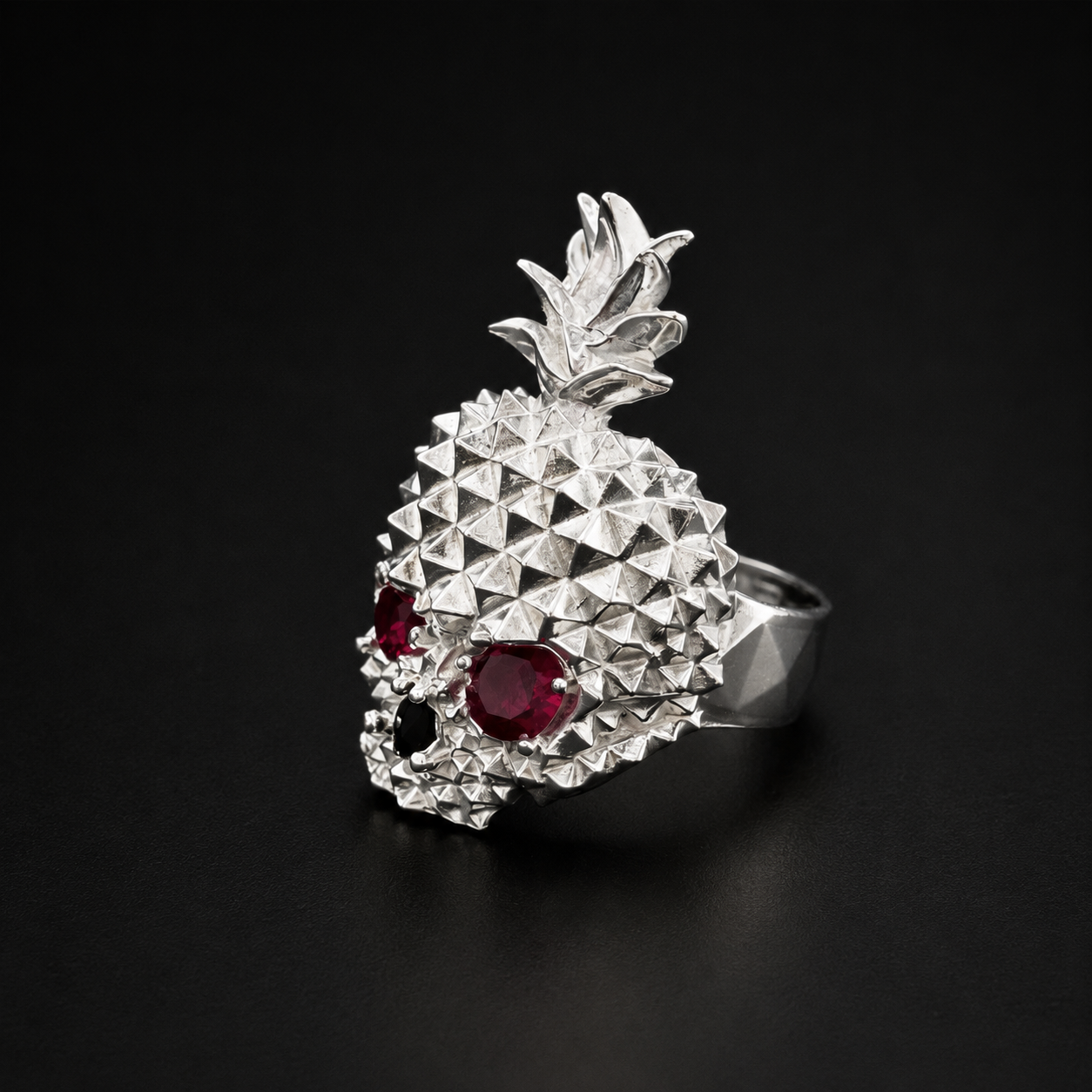 Pineapple Skull Red Ring 925 Sterling Silver