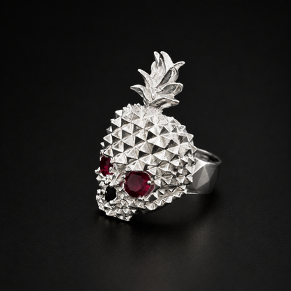 Pineapple Skull Red Ring 925 Sterling Silver