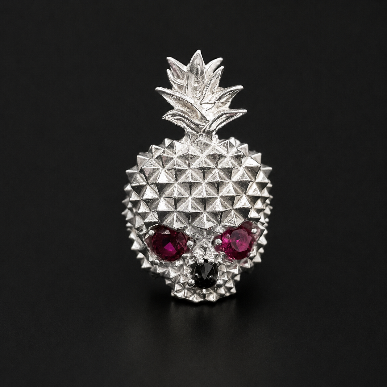 Pineapple Skull Red Ring 925 Sterling Silver
